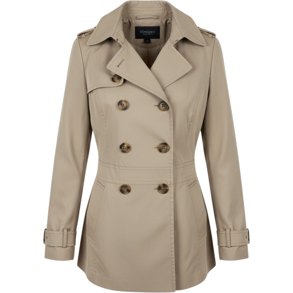 Sonoma Life Style Womens Tan Khaki Double Breasted Trench Coat Jacket XL